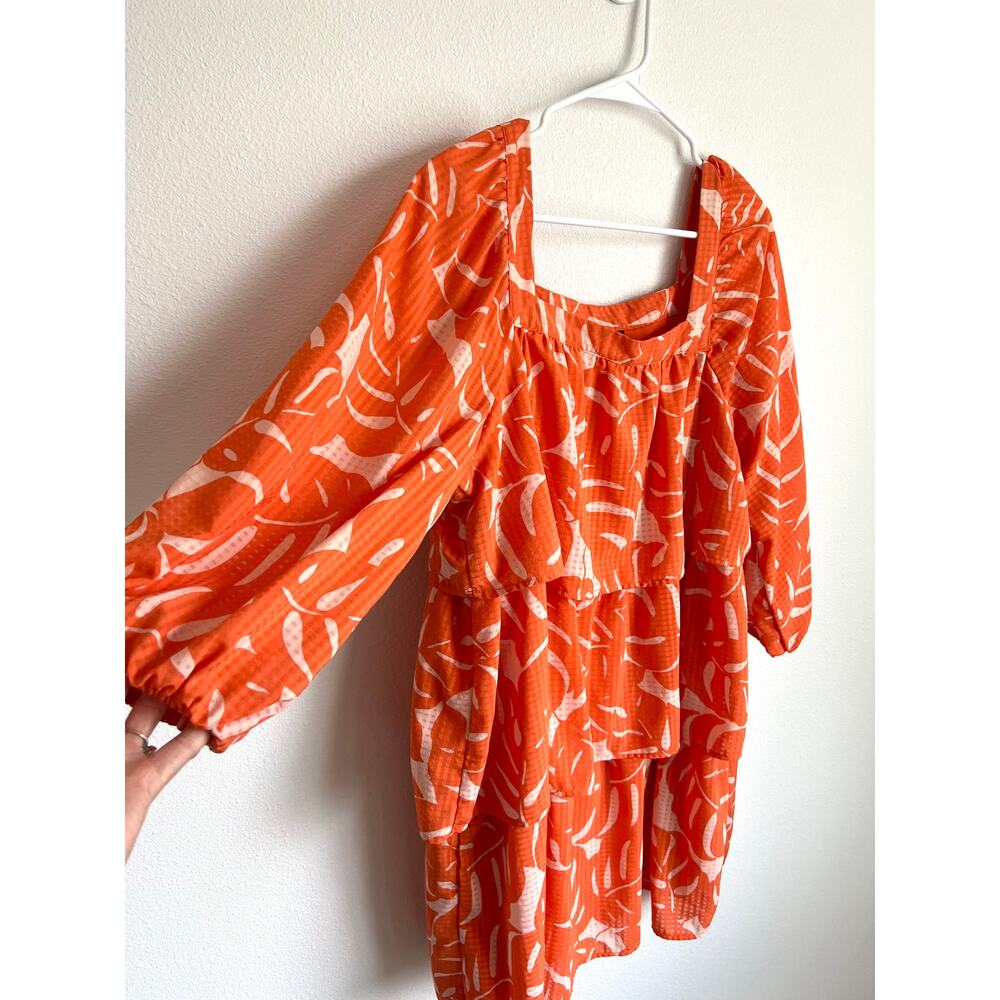 Who What Wear Orange Balloon Sleeve Tiered Dress Women's Medium - Picture 5 of 8